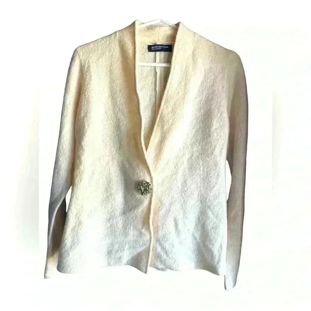 JONES NEW YORK Sweater Sz S
Women's Button Front Cream Knit
Cardigan Wool 100%